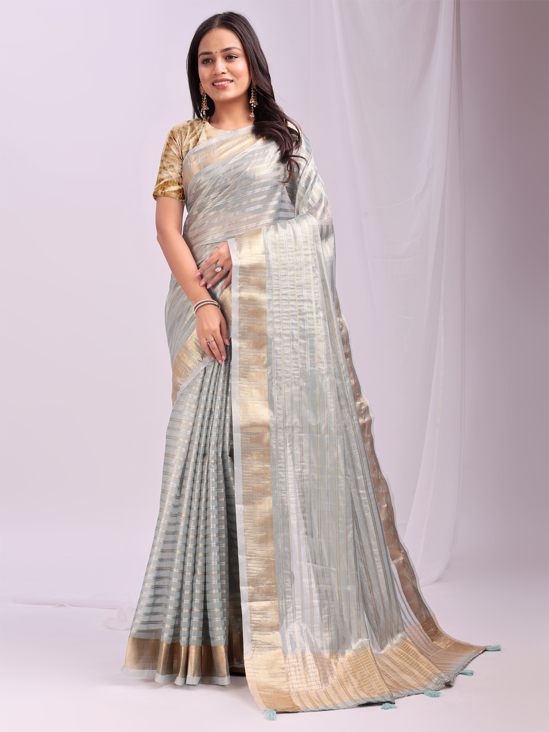 Dreamy Sky Blue Organza Saree with Soft Shine Party Wear Saree