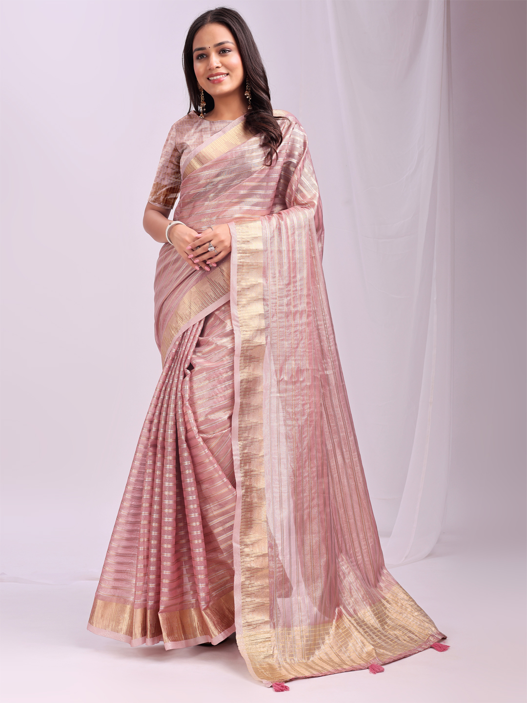 Elegant Pink Organza Saree for Festive & Party Wear
