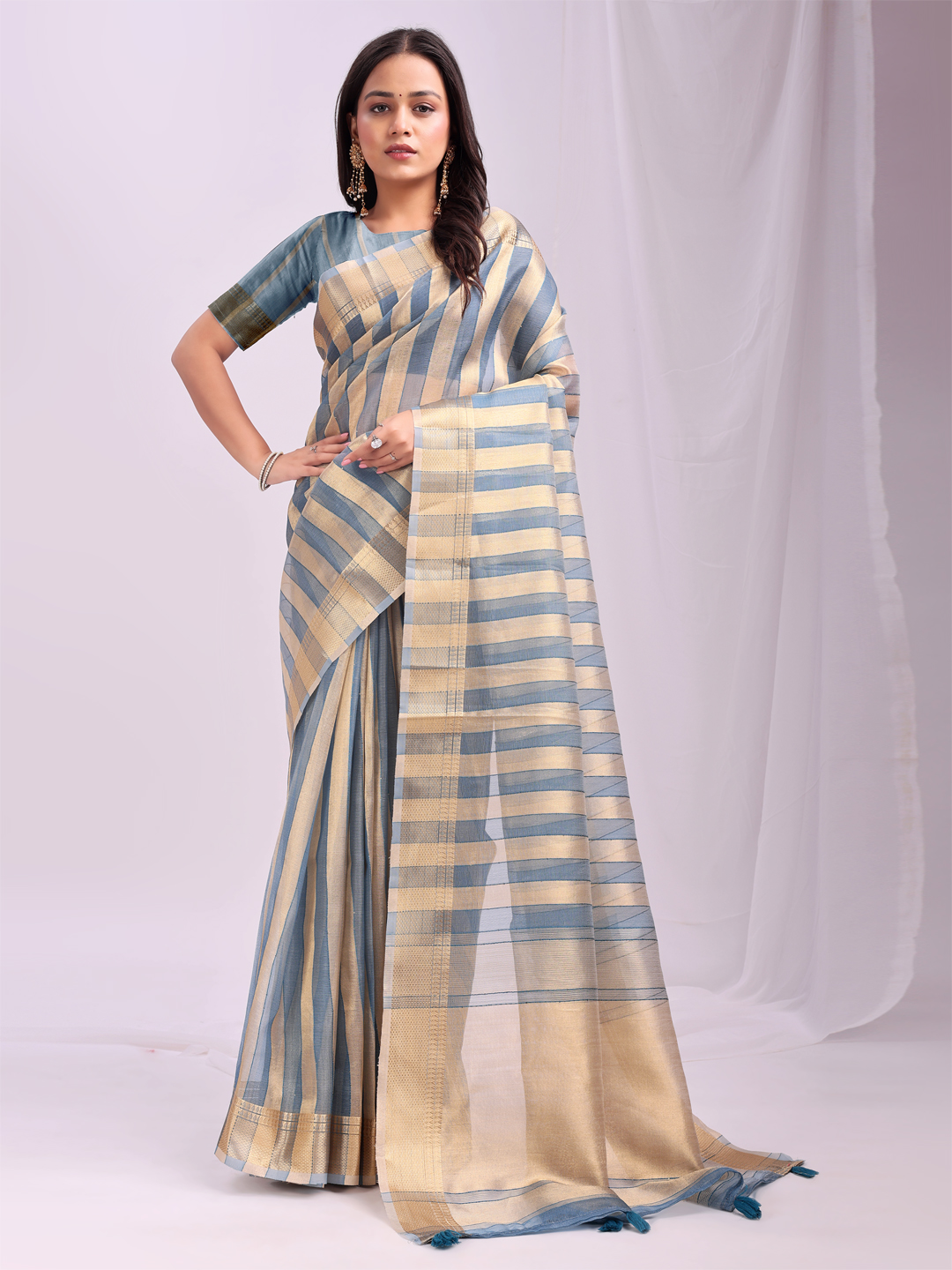 Stylish Sky Blue Organza Saree with Delicate Finish