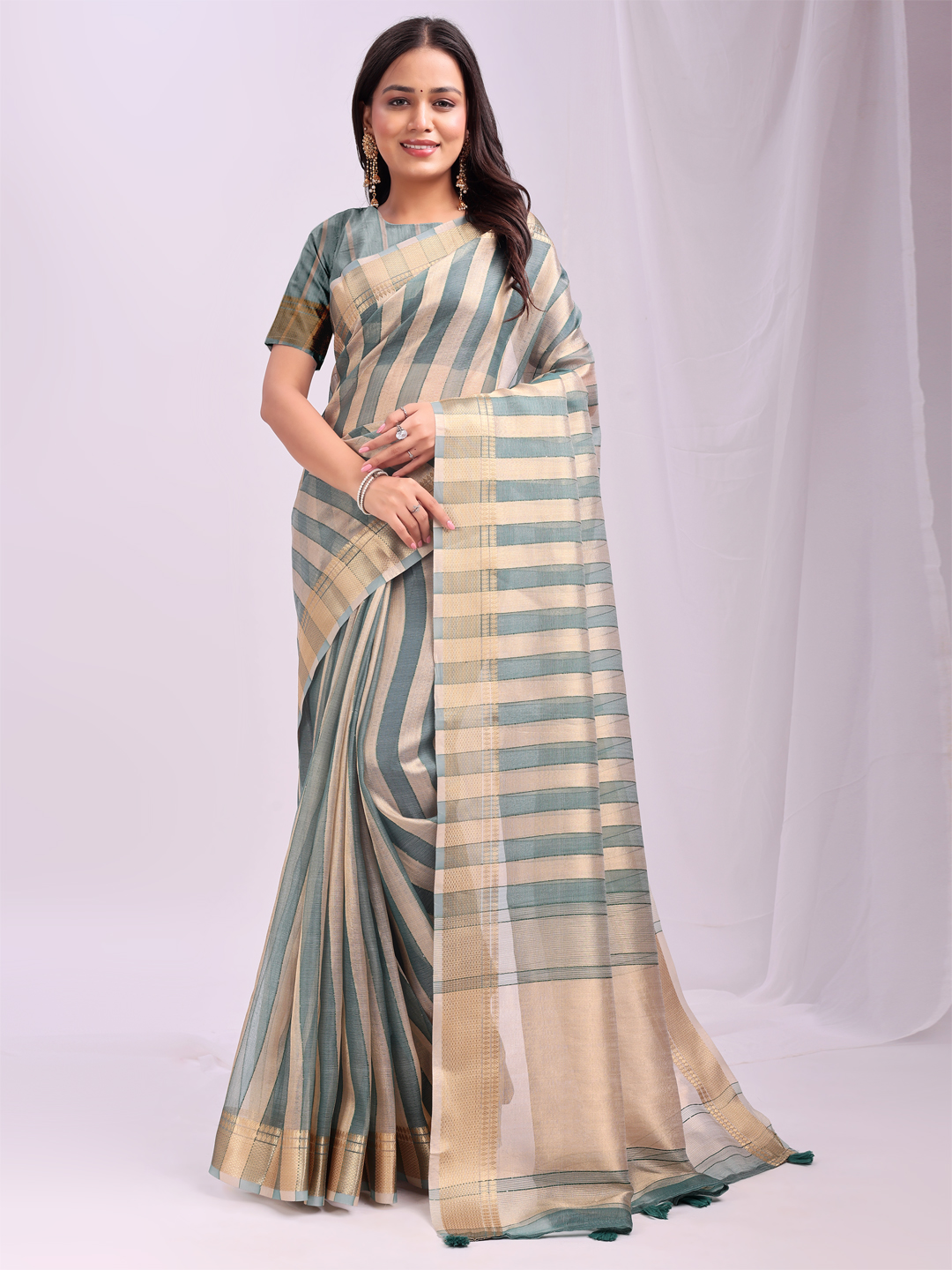 Soothing Green Organza Saree with Lightweight Drape